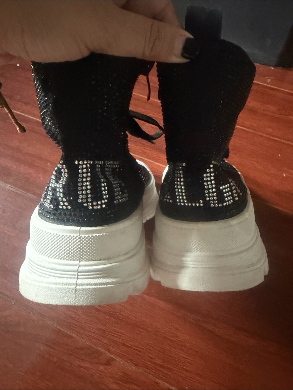 Black True Religion High-Top Platform Sneakers with White Sole - Picture 3 of 6